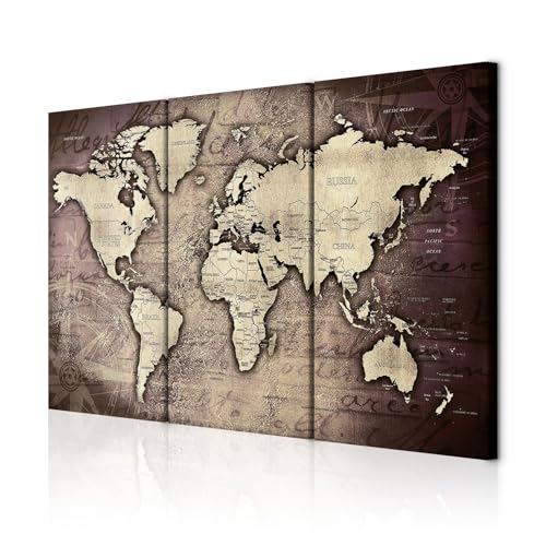 decomonkey Bilder Weltkarte 120x80 cm 3 Teilig Wandbild Groß Leinwandbild XXL Deko Wohnzimmer Schlafzimmer Büro Wanddeko Leinwand Pictures For Wall Poster Welt Karte Landkarte Kontinente [Poster] von decomonkey