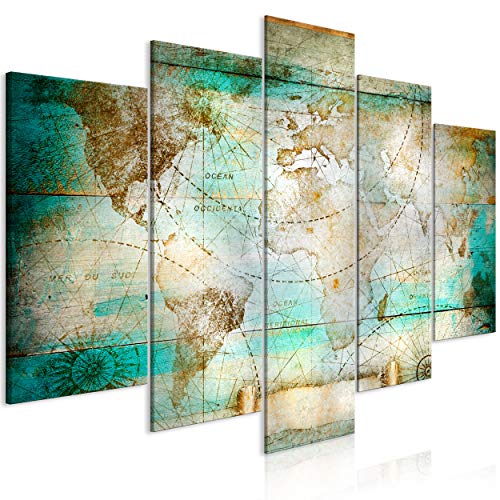 decomonkey Bilder Weltkarte 150x75 cm 5 Teilig Wandbild Groß Leinwandbild XXL Deko Wohnzimmer Schlafzimmer Büro Wanddeko Leinwand Pictures For Wall Poster Wall Painting Welt Kontinent Landkarte von decomonkey