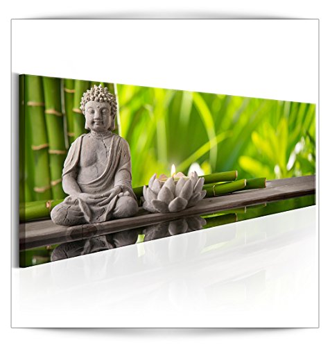 decomonkey Bilder Zen Spa 135x45 cm 1 Teilig Leinwandbilder Bild auf Leinwand Vlies Wandbild Kunstdruck Wanddeko Wand Wohnzimmer Wanddekoration Deko Natur Stein Bambus Lotus Buddha von decomonkey