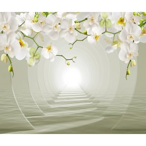 decomonkey Fototapete Blumen Abstrakt 150x105 cm Design Tapete Fototapeten Tapeten Wandtapete moderne Wand Schlafzimmer Wohnzimmer Deko Modern Natur Orchidee Meer Tunnel Laub Pflanzen von decomonkey