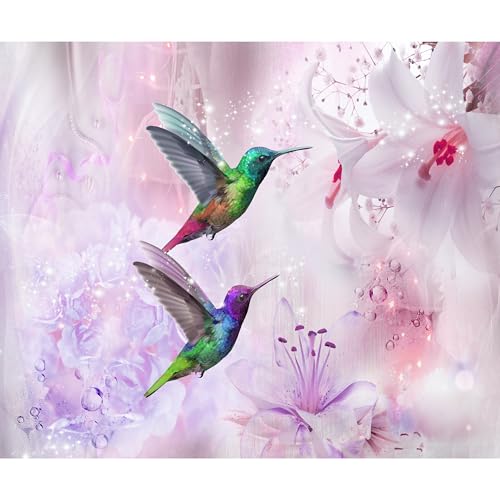 decomonkey Fototapete Blumen Vogel 300x210 cm XL Design Tapete Fototapeten Vlies Tapeten Vliestapete Wandtapete moderne Wandbild Wand Schlafzimmer Wohnzimmer Kolibri Abstrakt bunt von decomonkey