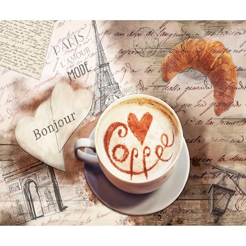 decomonkey Fototapete Coffee Paris 100x70 cm XL Tapete Fototapeten Vlies Tapeten Vliestapete Wandtapete moderne Wandbild Wand Schlafzimmer Wohnzimmer Eiffelturm Spruch von decomonkey