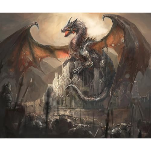 decomonkey Fototapete Drachen Ritter 400x280 cm XL Tapete Fototapeten Vlies Tapeten Vliestapete Wandtapete moderne Wandbild Wand Schlafzimmer Wohnzimmer Schloss von decomonkey