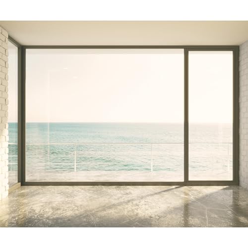 decomonkey Fototapete Fenster zum Meer 343x256 cm XXL Selbstklebende Tapeten Wand Fototapeten Tapete Wandtapete klebend Klebefolie Fensterblick Landschaft von decomonkey