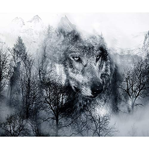 decomonkey Fototapete Landschaft Tiere Wolf 350x256 cm XL Tapete Fototapeten Vlies Tapeten Vliestapete Wandtapete moderne Wandbild Wand Schlafzimmer Wohnzimmer Natur Berge Baum von decomonkey