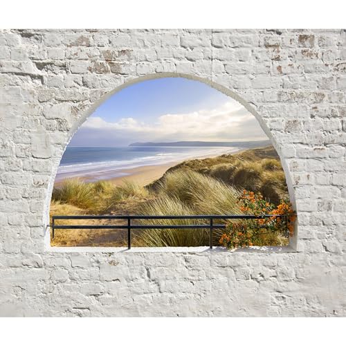 decomonkey Fototapete Strad und Meer Steinwand 400x280 cm XL Tapete Wandbild Wandbild Bild Fototapeten Tapeten Wandtapete Wandtapete Stein Ziegel Landschaft von decomonkey