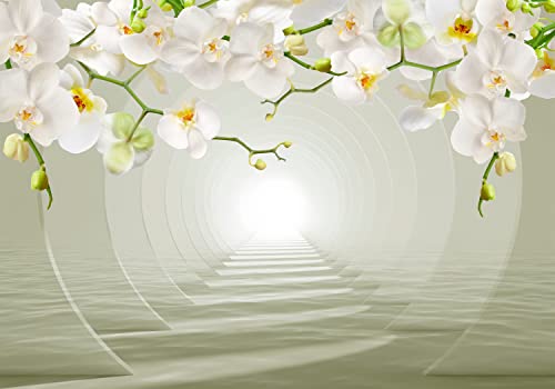 decomonkey Fototapete selbstklebend Blumen Abstrakt 343x256 cm XL Selbstklebende Tapeten Wand Fototapeten Tapete Wandtapete klebend Klebefolie Deko Modern Natur Orchidee Meer Tunnel Laub Pflanzen von decomonkey