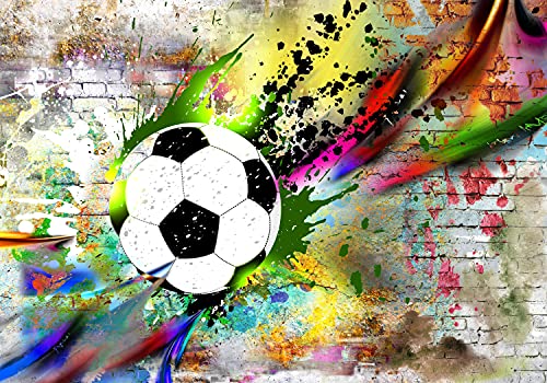 decomonkey Fototapete selbstklebend Graffiti FuÃŸball 147x105 cm XL Selbstklebende Tapeten Wand Fototapeten Tapete Wandtapete klebend Klebefolie Ziegel Jugendzimmer Ball von decomonkey