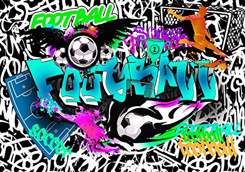 decomonkey Fototapete selbstklebend Graffiti FuÃŸball 392x280 cm XL Selbstklebende Tapeten Wand Fototapeten Tapete Wandtapete klebend Klebefolie Jugendzimmer Ball von decomonkey