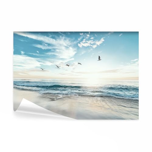 decomonkey Fototapete selbstklebend Meer Vögel 343x256 cm XXL Selbstklebende Tapeten Wand Fototapeten Tapete Wandtapete klebend Klebefolie Deko Modern Natur Strand Landschaft Himmel Sonne Blau von decomonkey