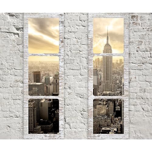 decomonkey Fototapete selbstklebend New York 294x210 cm XL Selbstklebende Tapeten Wand Fototapeten Tapete Wandtapete klebend Klebefolie Skyline Stadt Ziegel Muster Ziegelmauer Fenster von decomonkey