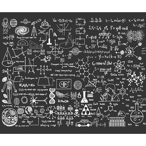 decomonkey Fototapete selbstklebend Tafel 196x140 cm Selbstklebende Tapeten Wand Fototapeten Tapete Wandtapete klebend Klebefolie Mathematik Geometrie Chemie Schule Schwarz von decomonkey