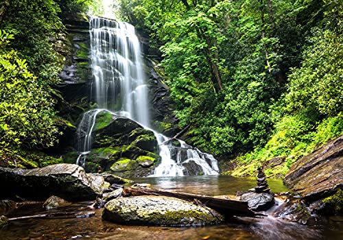 decomonkey Fototapete selbstklebend Wasserfall 539x250 cm Selbstklebende Tapeten Wand Eckfototapete Tapete Wandtapete klebend Klebefolie Wald Natur von decomonkey