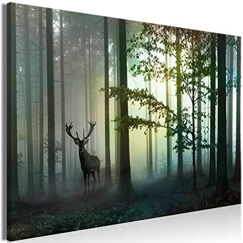 decomonkey | Mega XXXL Bilder Wald Hirsch | Wandbild Leinwand 165x110 cm Selbstmontage DIY Einteiliger XXL Kunstdruck zum aufhängen | Natur Tier von decomonkey