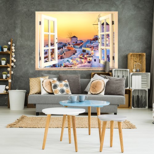 decomonkey | Optische Täuschung | Griechenland Stadt Weitblick Fensterblick 3D Wandillusion ca 210x150 cm Wandbild Fototapete Tapete Poster XXL Vlies Leinwand Bilder Dekoration Panorama TOC0002aL von decomonkey