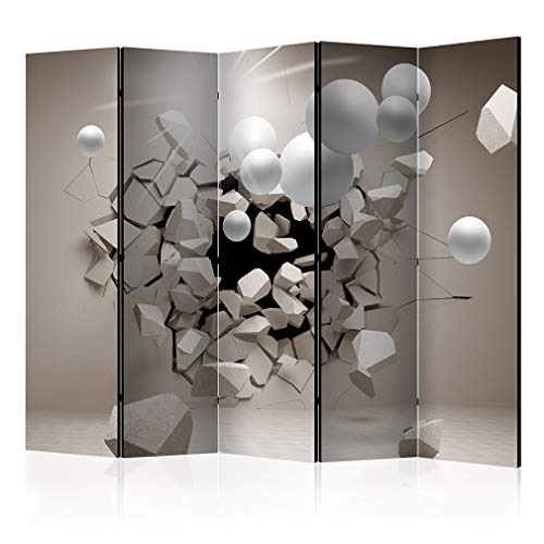 decomonkey Paravent Raumteiler Innen Abstrakt 225x172 cm 5 Teilig Einseitig Room Divider Wall Raumteiler Stehend Trennwand Sichtschutz Spanische Wand Sichtschutzwand Wohnzimmer Holz Kugel Blitz von decomonkey