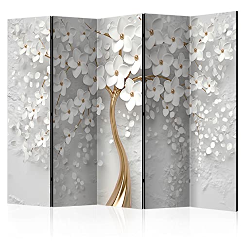 decomonkey Paravent Raumteiler Innen Baum 225x172 cm 5 Teilig Beidseitig Room Divider Wall Raumteiler Stehend Trennwand Sichtschutz Spanische Wand Sichtschutzwand Wohnzimmer Holz Blumen Abstrakt von decomonkey