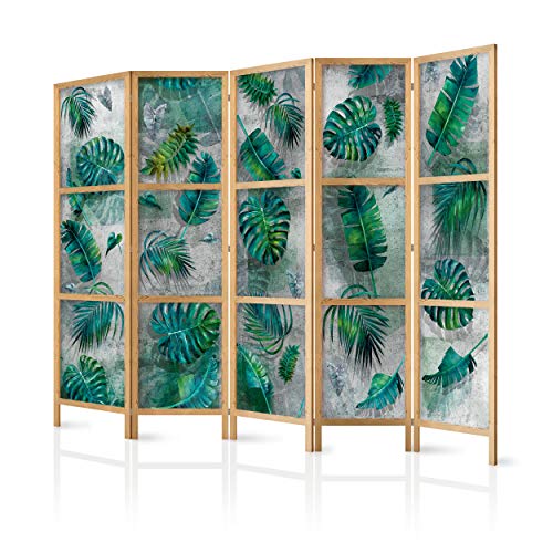 decomonkey Paravent Raumteiler Innen Blumen 225x171 cm 5 Teilig Room Divider Wall Raumteiler Stehend Trennwand Sichtschutz Spanische Wand Sichtschutzwand Wohnzimmer Holz Spa Zen Orient Japan von decomonkey