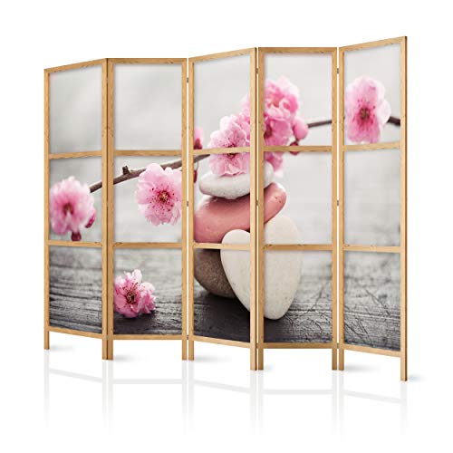 decomonkey Paravent Raumteiler Innen Blumen 225x171 cm 5 Teilig Room Divider Wall Raumteiler Stehend Trennwand Sichtschutz Spanische Wand Sichtschutzwand Wohnzimmer Holz Spa Zen Orient Modern von decomonkey