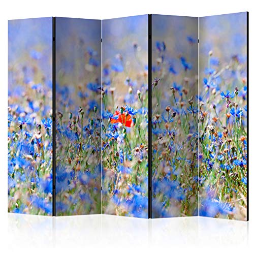 decomonkey Paravent Raumteiler Innen Blumen 225x172 cm 5 Teilig Beidseitig Room Divider Wall Raumteiler Stehend Trennwand Sichtschutz Spanische Wand Sichtschutzwand Wohnzimmer Holz Natur Wiese von decomonkey