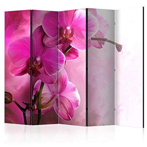 decomonkey Paravent Raumteiler Innen Blumen 225x172 cm 5 Teilig Beidseitig Room Divider Wall Raumteiler Stehend Trennwand Sichtschutz Spanische Wand Sichtschutzwand Wohnzimmer Holz Orchidee von decomonkey