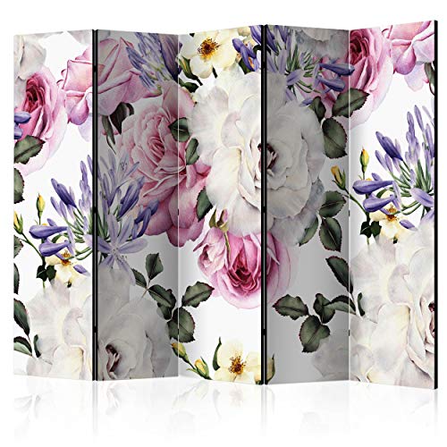 decomonkey Paravent Raumteiler Innen Blumen 225x172 cm 5 Teilig Beidseitig Room Divider Wall Raumteiler Stehend Trennwand Sichtschutz Spanische Wand Sichtschutzwand Wohnzimmer Holz von decomonkey