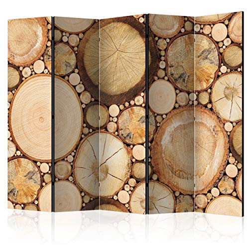 decomonkey Paravent Raumteiler Innen Holz 225x172 cm 5 Teilig Beidseitig Room Divider Wall Raumteiler Stehend Trennwand Sichtschutz Spanische Wand Sichtschutzwand Wohnzimmer Natur von decomonkey