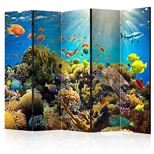 decomonkey Paravent Raumteiler Innen Korallenriff Meer 225x172 cm 5 Teilig Beidseitig Room Divider Wall Raumteiler Stehend Trennwand Sichtschutz Spanische Wand Sichtschutzwand Wohnzimmer Holz Wasser von decomonkey