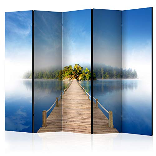 decomonkey Paravent Raumteiler Innen Landschaft 225x172 cm 5 Teilig Einseitig Room Divider Wall Raumteiler Stehend Trennwand Sichtschutz Spanische Wand Sichtschutzwand Wohnzimmer Holz Natur von decomonkey