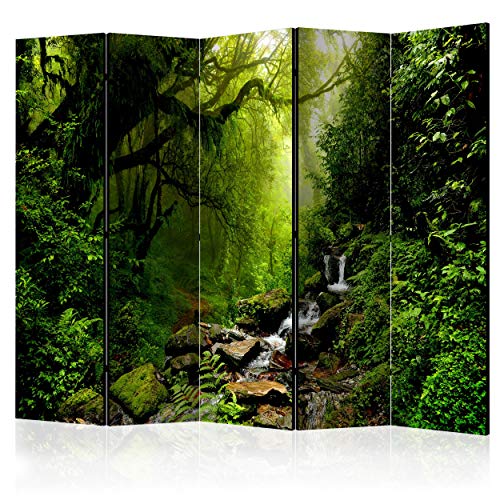 decomonkey Paravent Raumteiler Innen Landschaft 225x172 cm 5 Teilig Einseitig Room Divider Wall Raumteiler Stehend Trennwand Sichtschutz Spanische Wand Sichtschutzwand Wohnzimmer Holz Wald von decomonkey