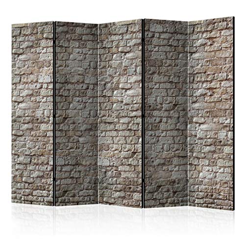 decomonkey Paravent Raumteiler Innen Mauer 225x172 cm 5 Teilig Beidseitig Room Divider Wall Raumteiler Stehend Trennwand Sichtschutz Spanische Wand Sichtschutzwand Wohnzimmer Holz Ziegel von decomonkey