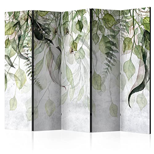 decomonkey Paravent Raumteiler Innen Pflanzen 225x172 cm 5 Teilig Beidseitig Room Divider Wall Raumteiler Stehend Trennwand Sichtschutz Spanische Wand Sichtschutzwand Wohnzimmer Holz Laub Natur von decomonkey