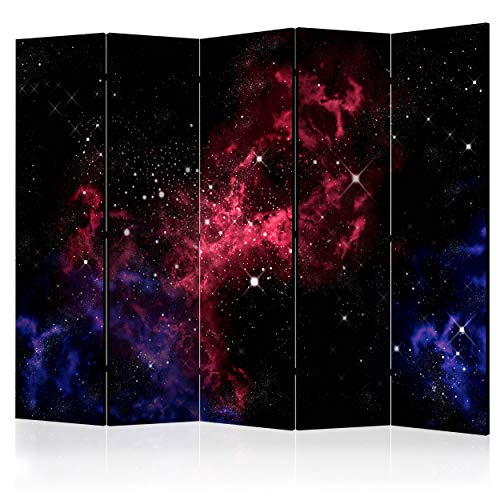 decomonkey Paravent Raumteiler Innen Polarlicht 225x172 cm 5 Teilig Einseitig Room Divider Wall Raumteiler Stehend Trennwand Sichtschutz Spanische Wand Sichtschutzwand Wohnzimmer Holz Sterne von decomonkey