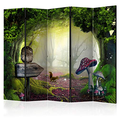 decomonkey Paravent Raumteiler Innen Wald 225x172 cm 5 Teilig Beidseitig Room Divider Wall Raumteiler Stehend Trennwand Sichtschutz Spanische Wand Sichtschutzwand Wohnzimmer Holz Baum Tiere von decomonkey