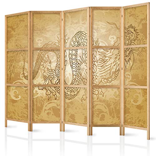 decomonkey Paravent Raumteiler Innen Ornament 225x171 cm 5 Teilig Room Divider Wall Raumteiler Stehend Trennwand Sichtschutz Spanische Wand Sichtschutzwand Wohnzimmer Holz Spa Zen Orient Japan von decomonkey