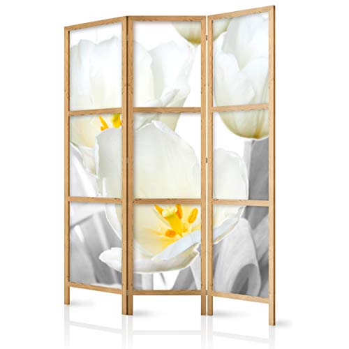 decomonkey Paravent Raumteiler Innen WeiÃŸ Blumen 135x171 cm 3 Teilig Room Divider Wall Raumteiler Stehend Trennwand Sichtschutz Spanische Wand Sichtschutzwand Wohnzimmer Holz Spa Zen Modern von decomonkey