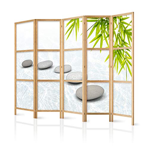 decomonkey Paravent Raumteiler Innen Bambus Spa 225x171 cm 5 Teilig Room Divider Wall Raumteiler Stehend Trennwand Sichtschutz Spanische Wand Sichtschutzwand Wohnzimmer Holz Zen Orient Japan von decomonkey