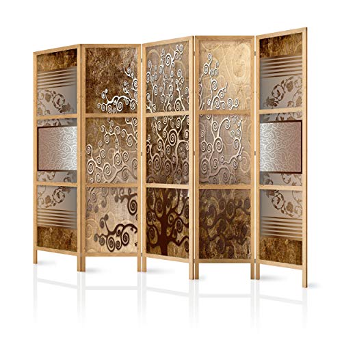 decomonkey Paravent Raumteiler Innen Ornament 225x171 cm 5 Teilig Room Divider Wall Raumteiler Stehend Trennwand Sichtschutz Spanische Wand Sichtschutzwand Wohnzimmer Holz Spa Zen Orient Japan von decomonkey