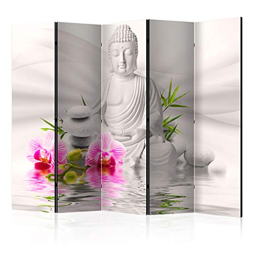 decomonkey Paravent Raumteiler Innen Buddha 225x172 cm 5 Teilig Einseitig Room Divider Wall Raumteiler Stehend Trennwand Sichtschutz Spanische Wand Sichtschutzwand Wohnzimmer Holz Oriental von decomonkey