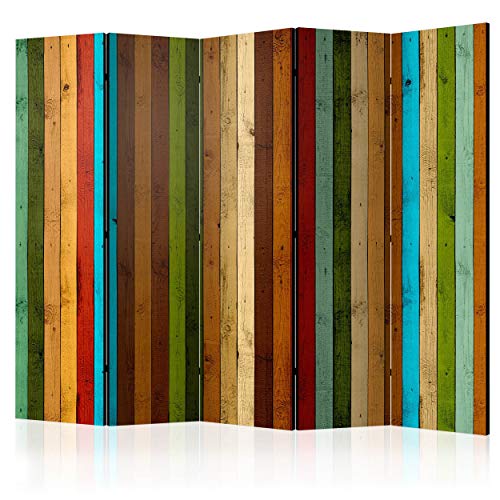 decomonkey Paravent Raumteiler Innen Holz Brett 225x172 cm 5 Teilig Einseitig Room Divider Wall Raumteiler Stehend Trennwand Sichtschutz Spanische Wand Sichtschutzwand Wohnzimmer Bunt von decomonkey