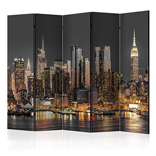 decomonkey Paravent Raumteiler Innen New York 225x172 cm 5 Teilig Einseitig Room Divider Wall Raumteiler Stehend Trennwand Sichtschutz Spanische Wand Sichtschutzwand Wohnzimmer Holz Wolkenkratzer von decomonkey