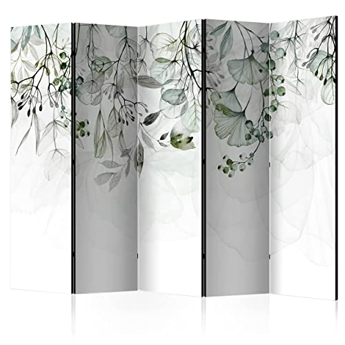 decomonkey Paravent Raumteiler Innen Pflanzen 225x172 cm 5 Teilig Einseitig Room Divider Wall Raumteiler Stehend Trennwand Sichtschutz Spanische Wand Sichtschutzwand Wohnzimmer Holz Laub Natur von decomonkey