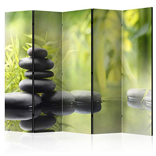 decomonkey Paravent Raumteiler Innen Spa Zen 225x172 cm 5 Teilig Einseitig Room Divider Wall Raumteiler Stehend Trennwand Sichtschutz Spanische Wand Sichtschutzwand Wohnzimmer Holz Pflanzen Stein von decomonkey