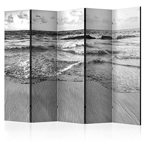 decomonkey Paravent Raumteiler Innen Strand Meer 225x172 cm 5 Teilig Einseitig Room Divider Wall Raumteiler Stehend Trennwand Sichtschutz Spanische Wand Sichtschutzwand Wohnzimmer Holz Natur von decomonkey