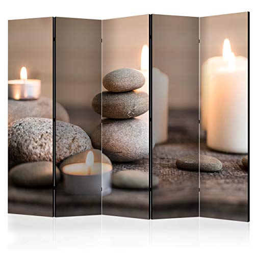 decomonkey Paravent Raumteiler Innen Zen Spa 225x172 cm 5 Teilig Einseitig Room Divider Wall Raumteiler Stehend Trennwand Sichtschutz Spanische Wand Sichtschutzwand Wohnzimmer Holz Orient Stein von decomonkey