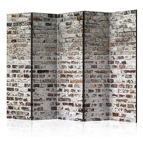 decomonkey Paravent Raumteiler Innen Ziegel 225x172 cm 5 Teilig Einseitig Room Divider Wall Raumteiler Stehend Trennwand Sichtschutz Spanische Wand Sichtschutzwand Wohnzimmer Holz von decomonkey