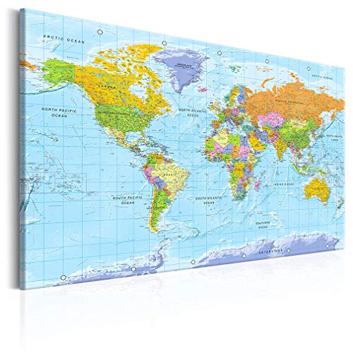 decomonkey Pinnwand Politische Weltkarte 120x80 cm - Bilder Wanddeko Wandbild Leinwand Memoboard Büro Heim Landkarte Welt Kontinente Reise Geographie XXL Format Englisch von decomonkey