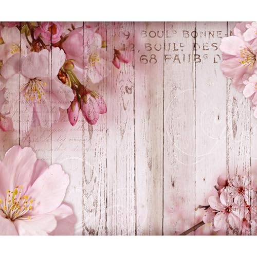 decomonkey Premium Fototapete Blumen 300x210 cm XL Tapete Fototapeten Vlies Tapeten Vliestapete Wandtapete moderne Wandbild Wand Schlafzimmer Wohnzimmer Rosa Holz von decomonkey