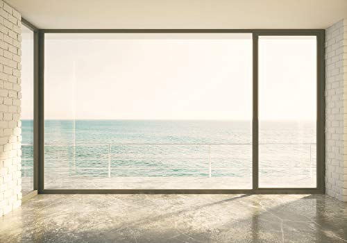 decomonkey Premium Fototapete Fenster zum Meer 300x210 cm XXL Design Tapete Fototapeten Vlies Tapeten Vliestapete Wandtapete moderne Wand Schlafzimmer Wohnzimmer Fensterblick Landschaft von decomonkey