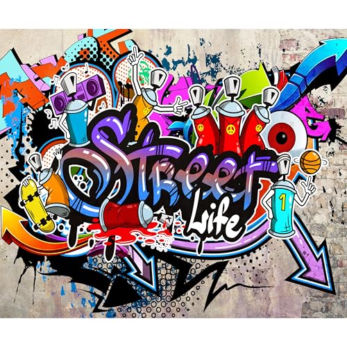 decomonkey Premium Fototapete Graffiti 300x210 cm XL Tapete Fototapeten Vlies Tapeten Vliestapete Wandtapete moderne Wandbild Wand Schlafzimmer Wohnzimmer Street Art Jugendzimmer von decomonkey